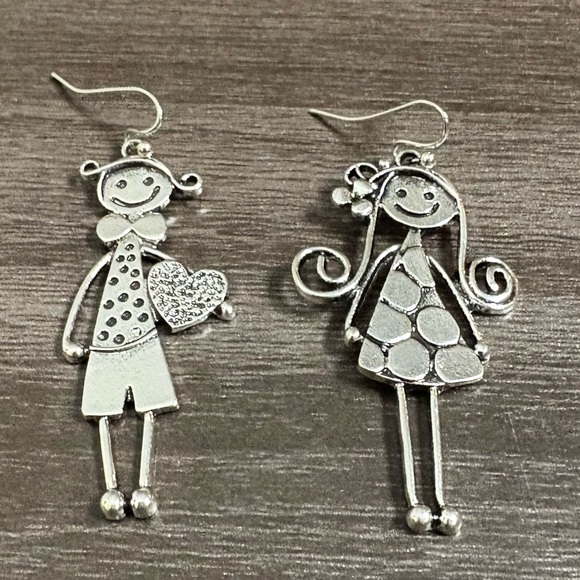 Silver Boy & Girl Dangle Earrings - Picture 4 of 4